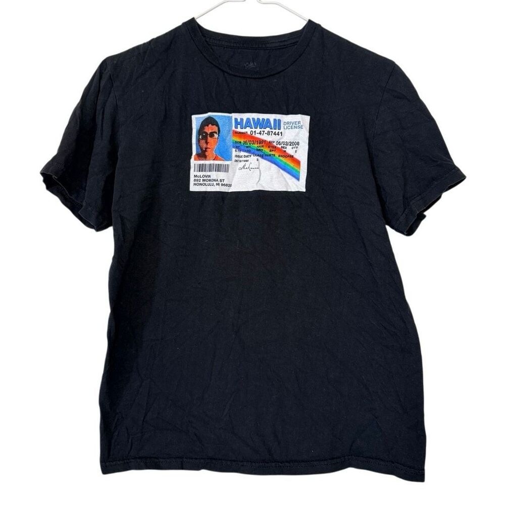 Philcos Superbad McLovin Hawaii Drivers License Black Graphic T-Shirt Size Small